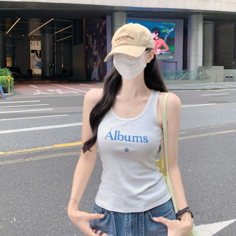 여성 여름 슬림핏 블랙 레터 프린트 U넥 캐미솔 나시티 시원한 착용감 데일리룩 이너나시 활용도 높은 레이어드 스타일링 - 상세 이미지 3