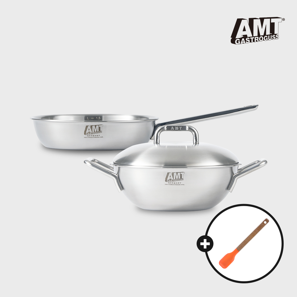 AMT 냄비세트 316Ti 스텐 인덕션냄비 22cm 양수웍, 소테팬 2종+사은품 미니스파츄라 오렌지