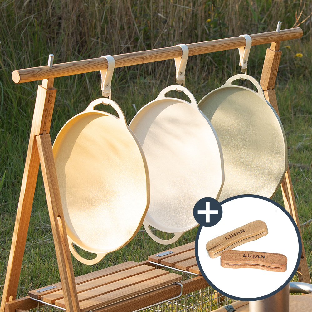 [균일가전] 리한 모브 IH 인덕션 실내외 도자기 코팅 컬러 그리들 34cm + 전용 우드 핸들 증정