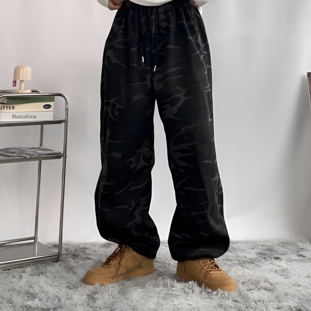 카모바지 블랙 카모 팬츠 와이드 조거팬츠 밀리터리바지 스트릿 - 상세 이미지 5