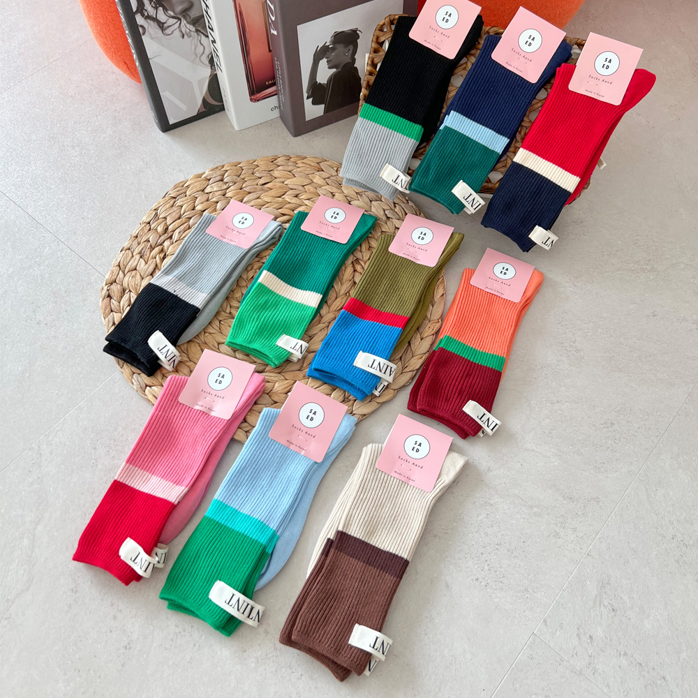 마리안 양말 세인트 배색 골지 중목 여성 학생 양말 10color - 상세 이미지 4