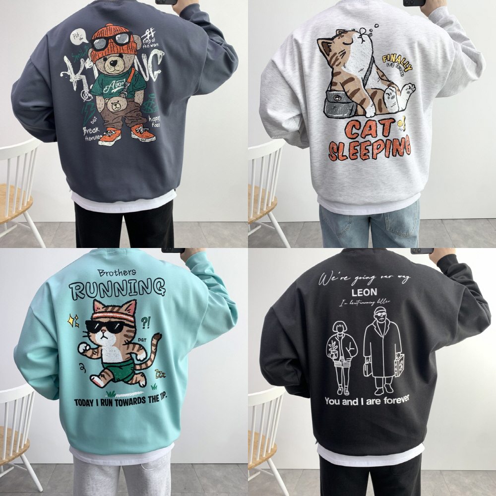 남자 오버핏 맨투맨 후드티 커플 티셔츠 탄탄한 어깨넓어보이는 오래입는 제품 이미지