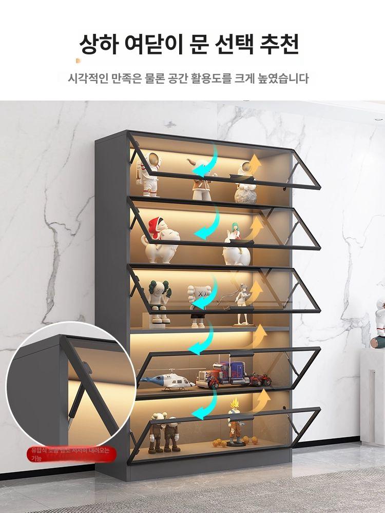 피규어 장식장 강화유리 수납장 거실장 베이직 소품 100x40x200 상하 전면문 3층 - 상세 이미지 2