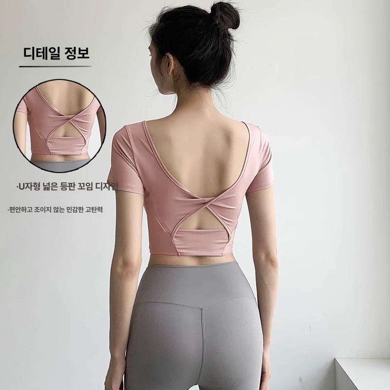 반팔 운동복 상의 여성헬스복 기능성 여자 요가 필라테스 피트니스 티셔츠 의류 스포츠블랙 S - 상세 이미지 3
