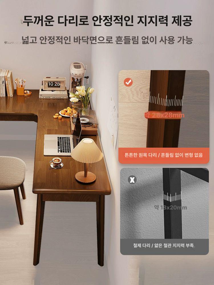 ㄱ자테이블 기역자 모서리 컴퓨터 책상 월넛 120cm - 상세 이미지 3