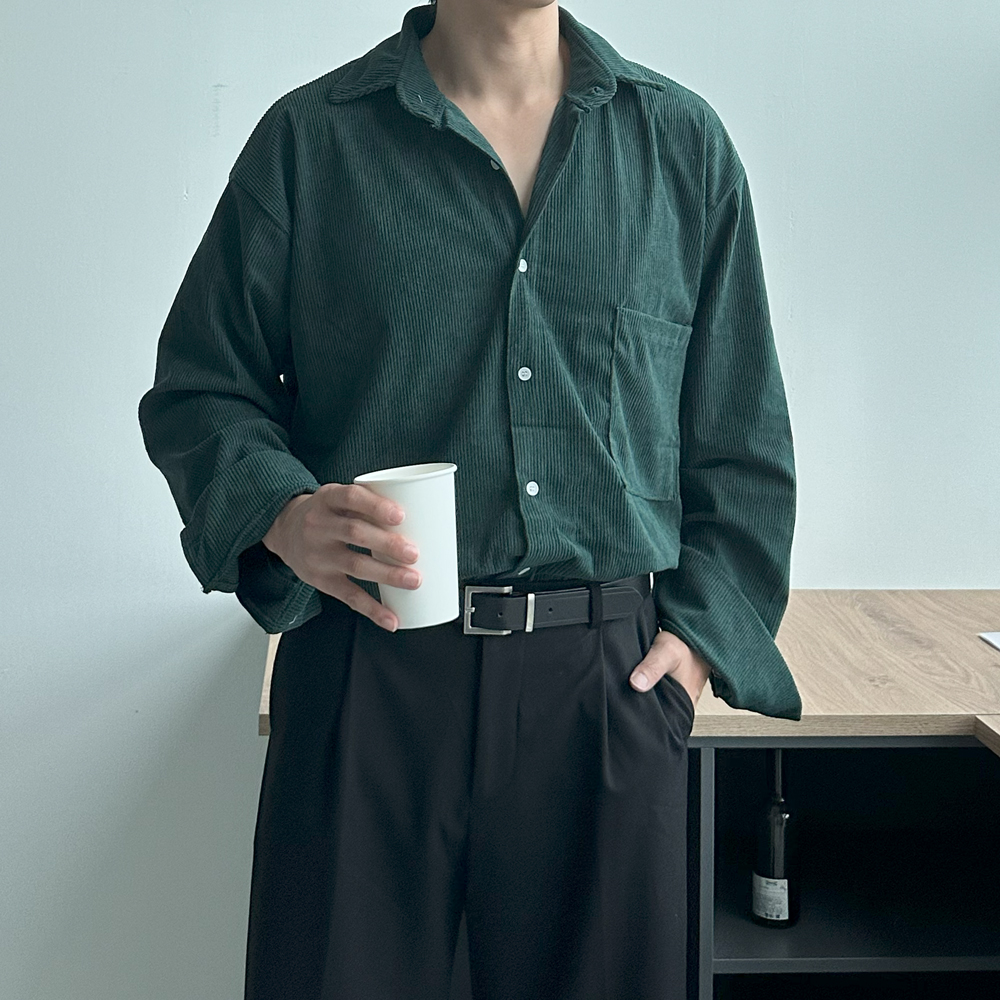 남자 셔츠 구김없는 오버핏 코듀로이 남방 남자 골덴셔츠 - 상세 이미지 3
