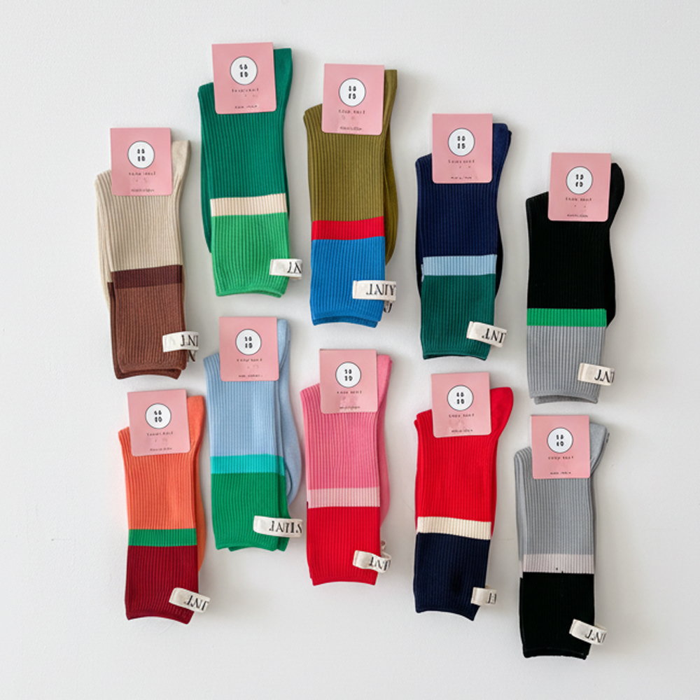 마리안 양말 세인트 배색 골지 중목 여성 학생 양말 10color