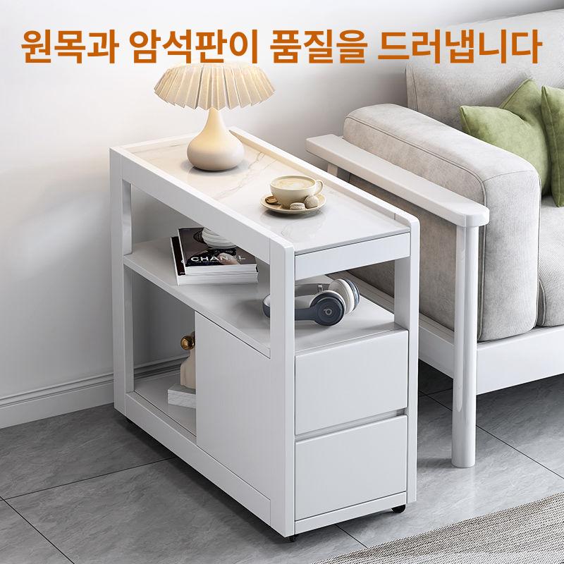 이동식 사이드테이블 쇼파 선반 우드 옆 소품 트레이 수납장 캐비닛 내추럴 30Lx70Wx62Hcm - 상세 이미지 4