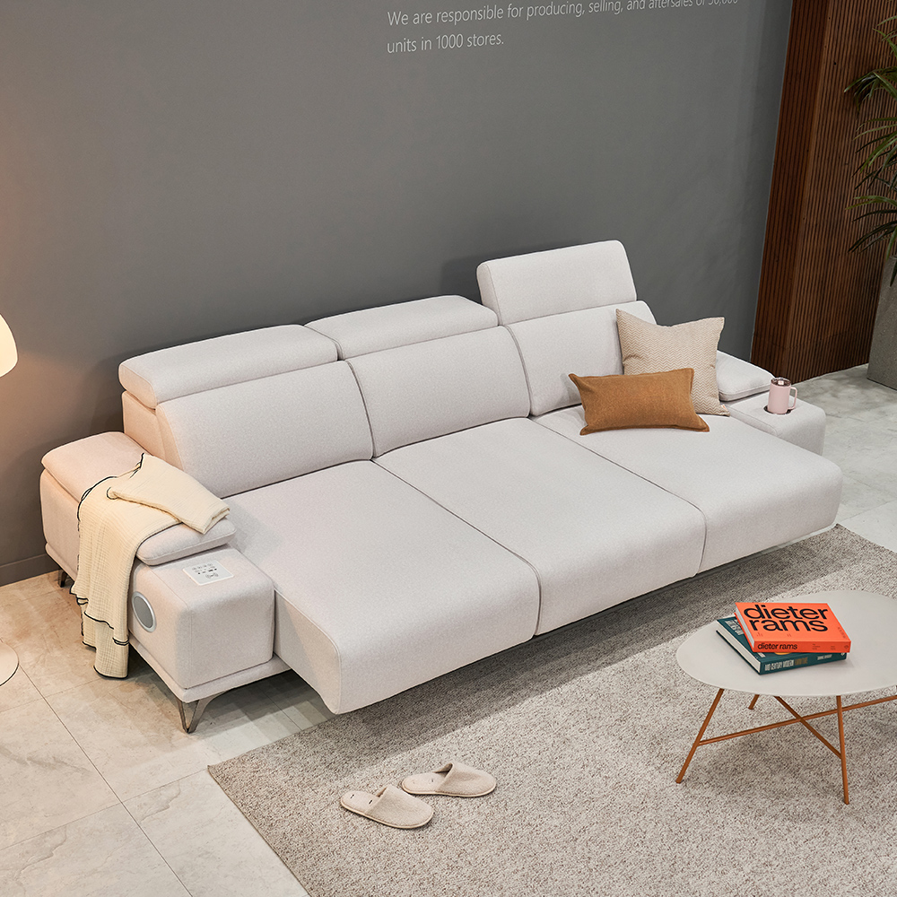 페다 무비 풀옵션형 모션 무빙 슬라이딩 리클라이너 아쿠아텍스 패브릭 소파 크림, 4인용