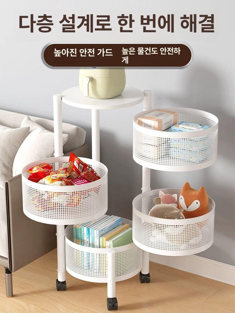 이동식 수납장 침대 수납 틈새장 서랍장 캐비닛 바퀴달린 흰색 원형 2단 - 상세 이미지 3