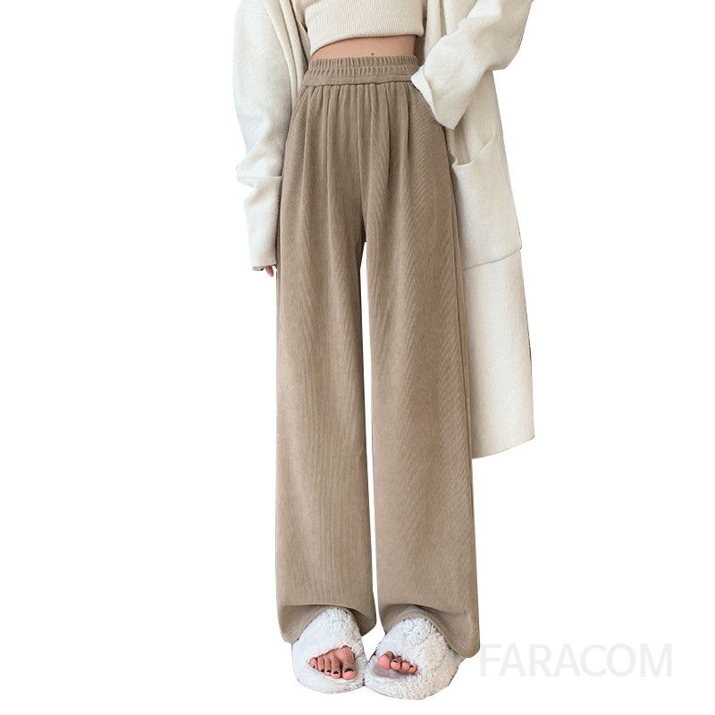 여성 겨울 코듀로이 밴딩 와이드 팬츠 캐주얼 스타일 부드러운 착용감 편안한 가을 겨울용 통바지 하이웨스트 디자인 데일리 활용도 높은 기모소재 - 상세 이미지 5