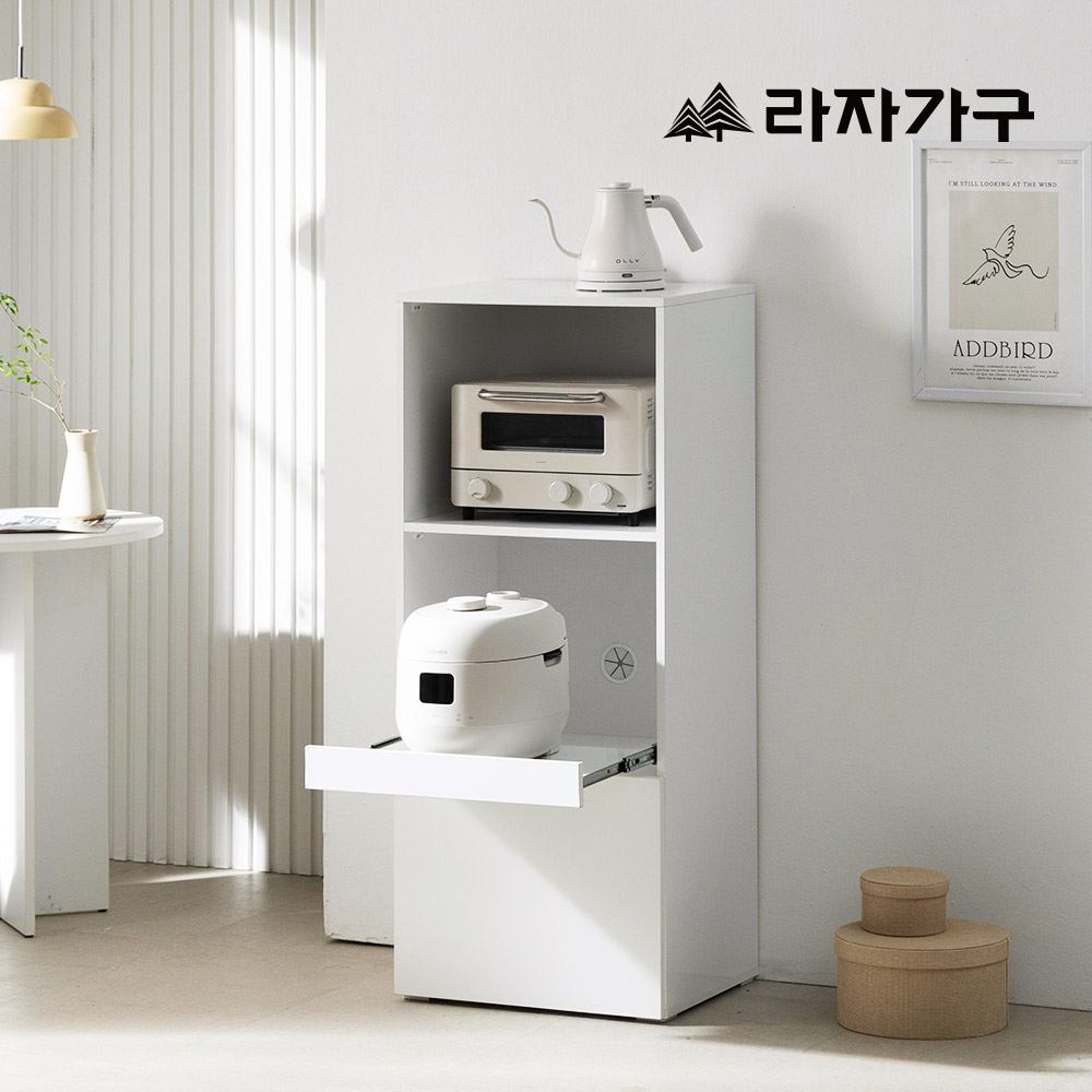 라자가구 에비아 E0 렌지대 밥솥대 전자렌지 주방 수납장 500x400x1210, 3단, 화이트