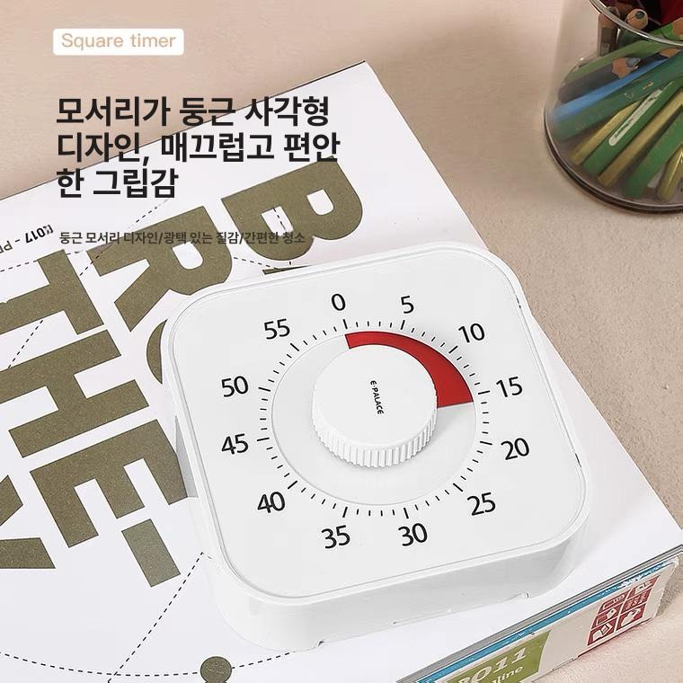 기계식타이머 기계식카운트 수동 스테인레스 카운터 베이스가있는 알림 타임타이머 디지털타이머 사각 원형 흰색 - 상세 이미지 4