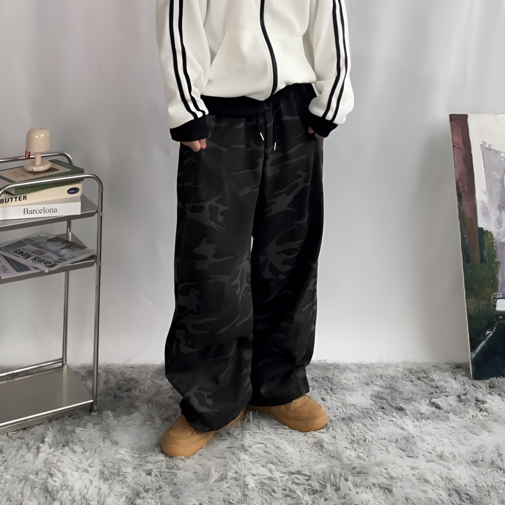 카모바지 블랙 카모 팬츠 와이드 조거팬츠 밀리터리바지 스트릿 - 상세 이미지 3