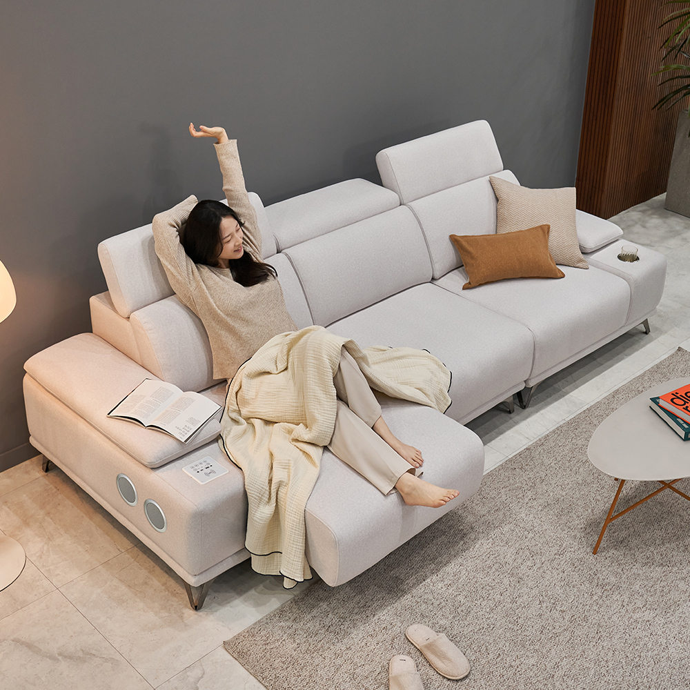페다 무비 풀옵션형 모션 무빙 슬라이딩 리클라이너 아쿠아텍스 패브릭 소파 크림, 4인용