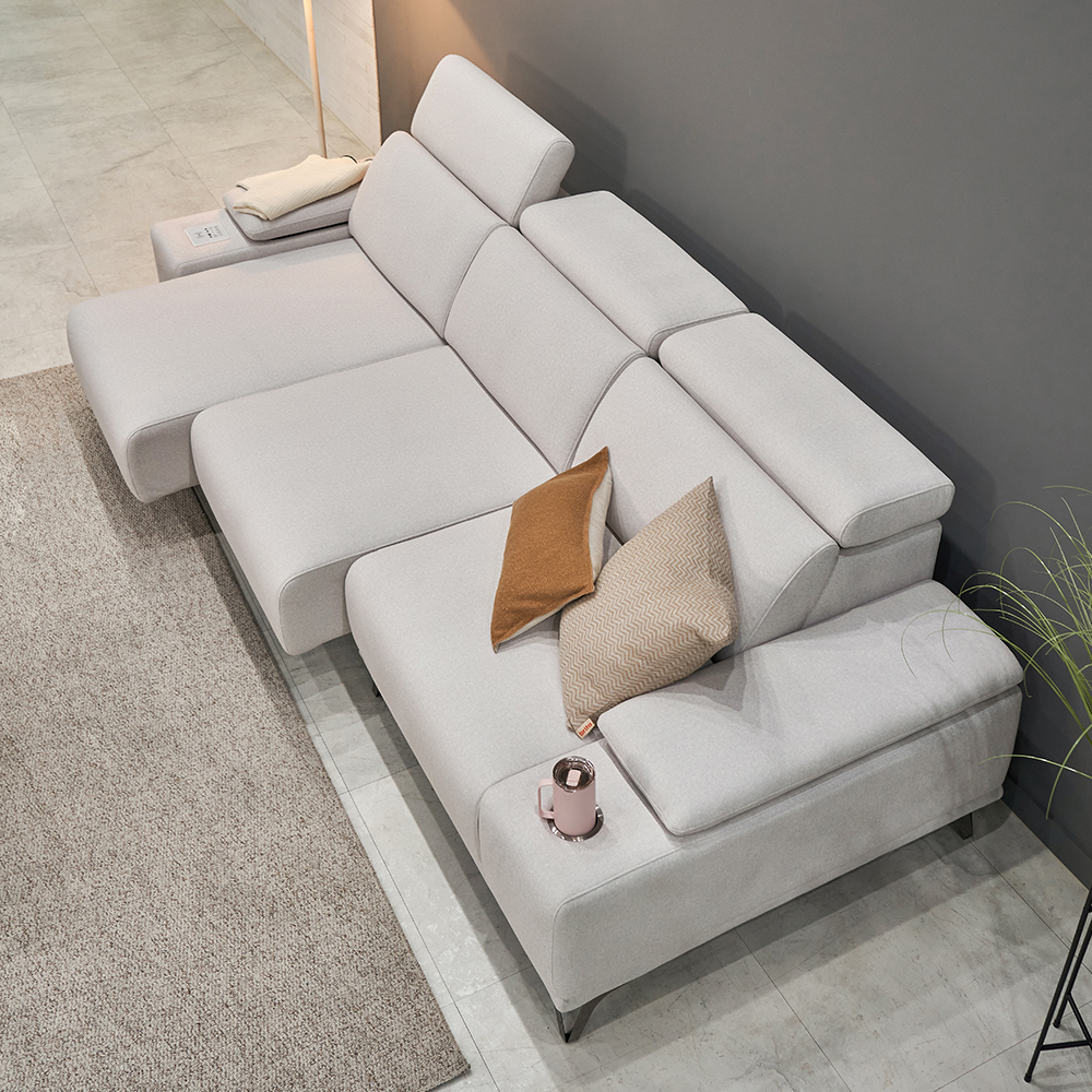 페다 무비 풀옵션형 모션 무빙 슬라이딩 리클라이너 아쿠아텍스 패브릭 소파 크림, 4인용