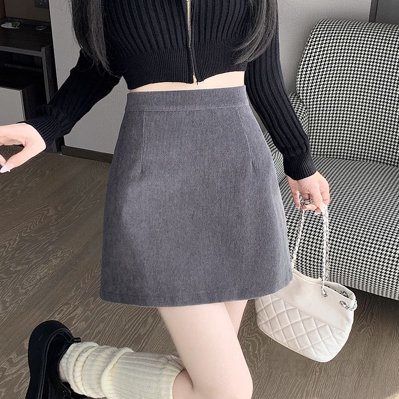 코듀로이 a라인 가을 겨울 미니스커트 심플한 디자인 노출 방지 안감 활용도 높은 여성용 레트로 스타일 - 상세 이미지 2