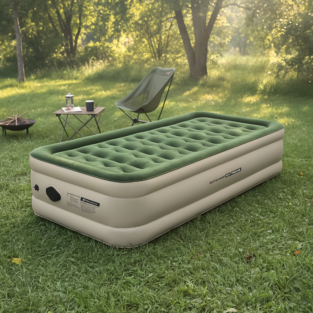 로티캠프 에어 매트 자충 캠핑 침대 매트리스 텐트 휴대용 46cm 싱글, 카키