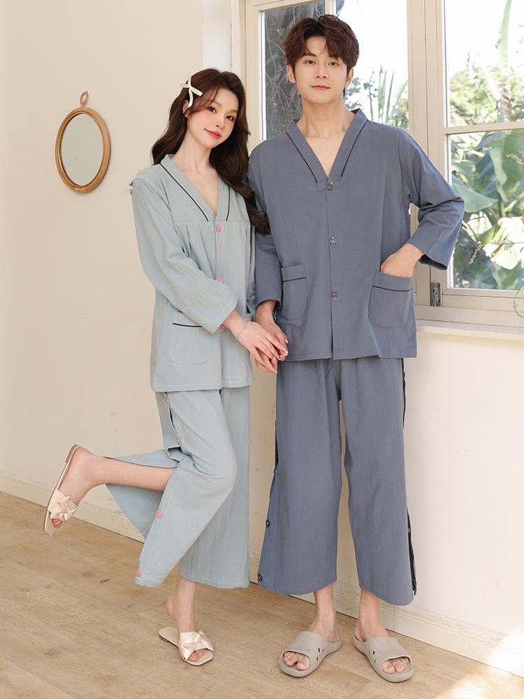 찜질복 숯가마 황토방 사우나 뜸복 한의원 순면 남성 블루 텍스처 코튼 XL - 상품 이미지