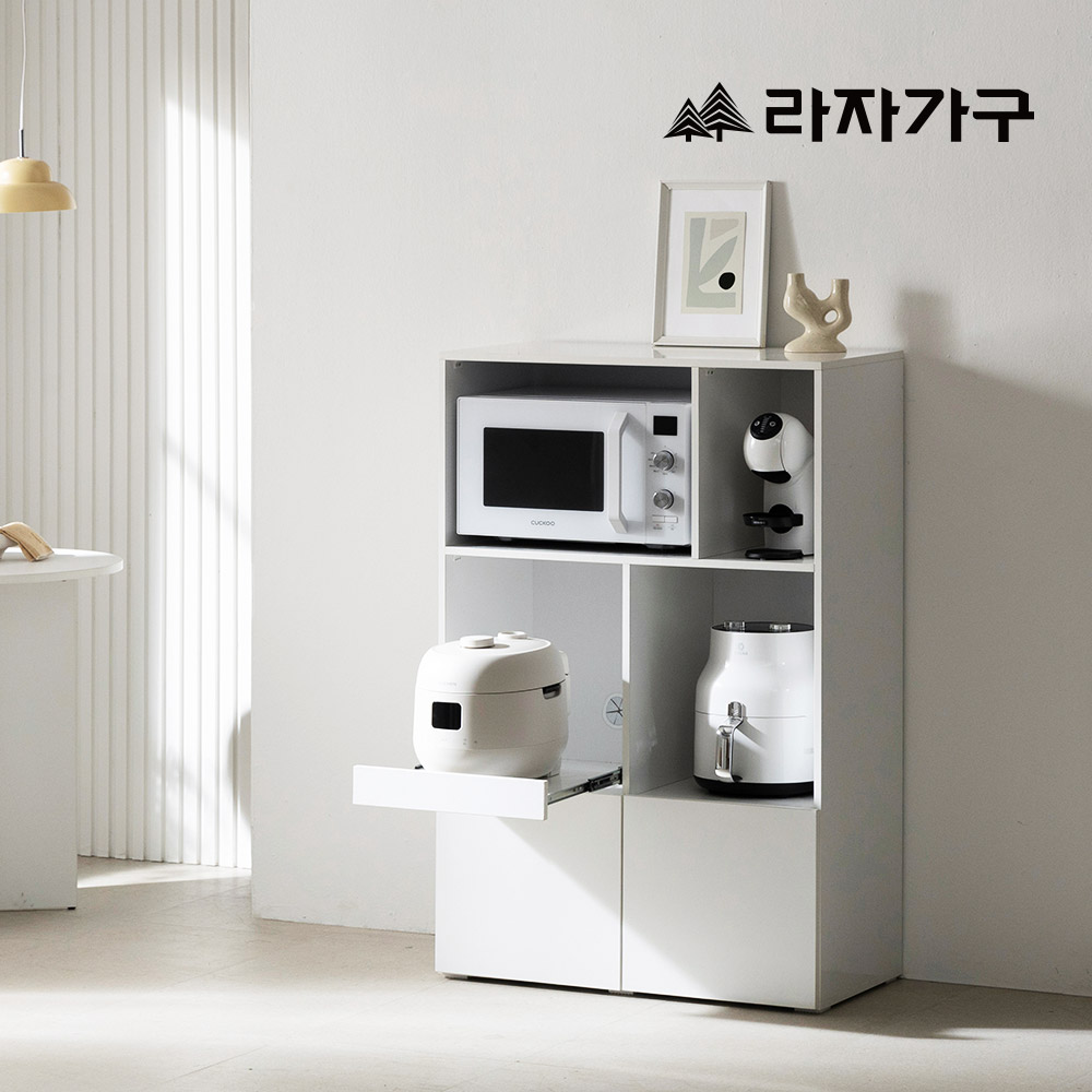 라자가구 에비아 렌지대 밥솥대 전자렌지 주방 수납장 800x400x1210, 3단, 화이트 - 메인 이미지