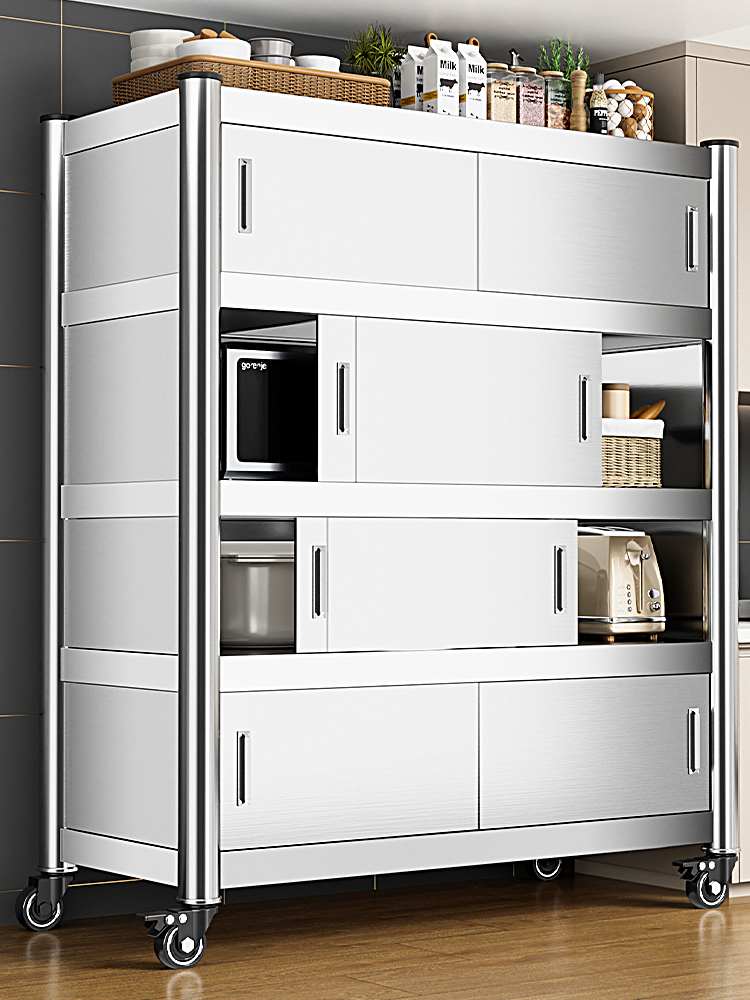 스테인레스 찬장 이동식 정리대 식기 스테인리스 완전밀폐형 3단 60x40x100 - 상품 이미지