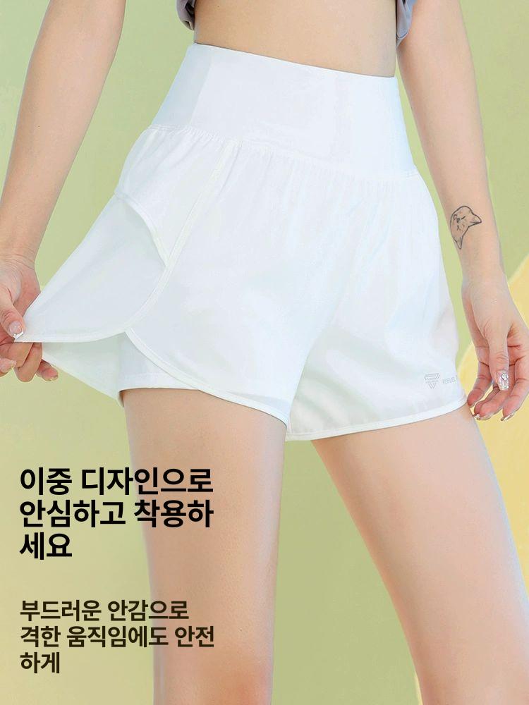 여성 러닝 쇼츠 팬츠 반팔 테니스 투인원 헬스복 드라이핏 숏팬츠 브리프 요가 라인드 연보라 두피스 회갈보라반바지 S - 상세 이미지 3