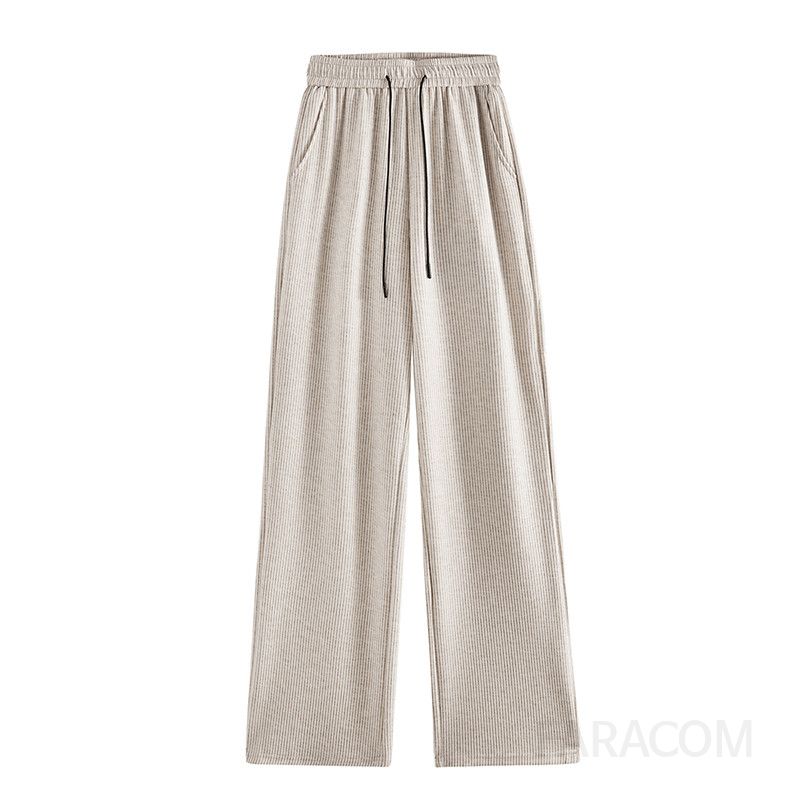 가을 겨울 여성용 모직 울 와이드팬츠 하이웨스트 밴딩 스타일 레트로 드레이프 캐주얼 바지 따뜻한 착용감 편안한 일자핏 데일리 룩 - 상세 이미지 5