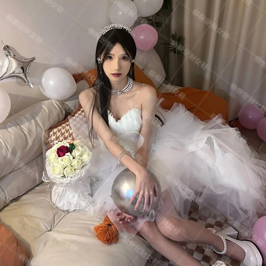 통굽 웨딩촬영 가죽 웨지 신부 웨딩슈즈 웨딩 촬영 토오픈 키높이 본식 결혼식 가보시 화이트 35 - 상세 이미지 3