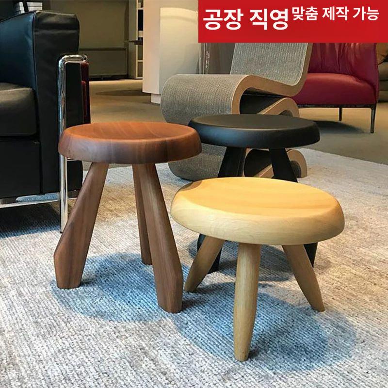 고재 스툴 원목 원형 스틀 미니의자 통나무 엔틱 벤치 보조의자 원목스툴 스툴의자 호두색 각형 다리 45 33x높이 45 - 상세 이미지 2