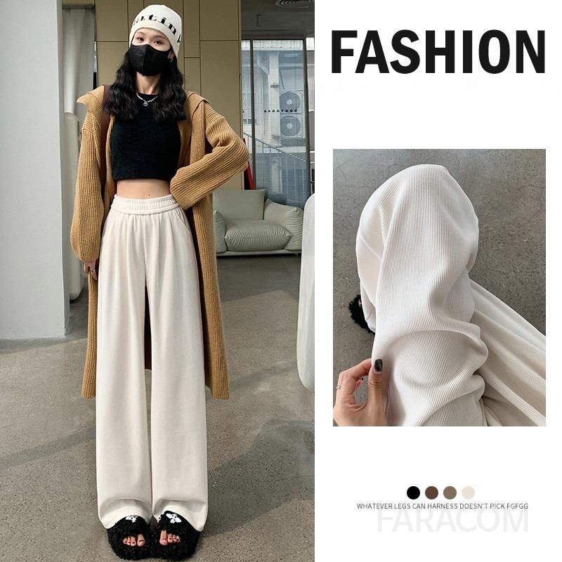 여성 겨울 코듀로이 밴딩 와이드 팬츠 캐주얼 스타일 부드러운 착용감 편안한 가을 겨울용 통바지 하이웨스트 디자인 데일리 활용도 높은 기모소재 - 상세 이미지 2