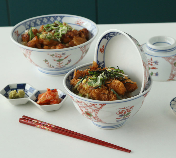 플라워 일본 돈부리 그릇 뚜껑 세트 도자기 공기 덮밥 우동 텐동 규동 - 상세 이미지 3