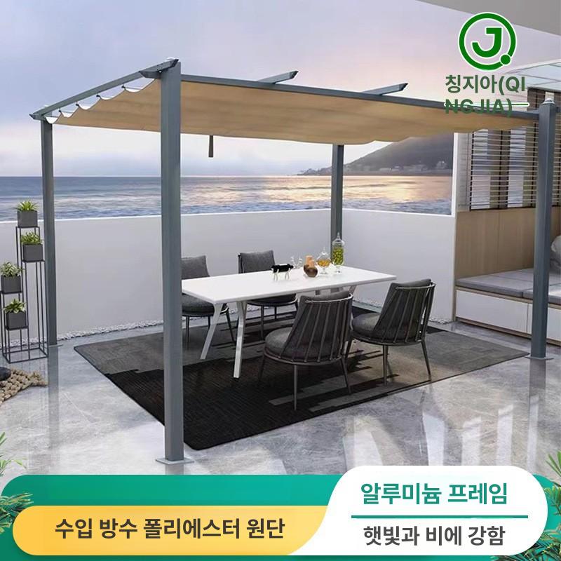 스카이어닝 철제 야외 테라스 루프탑 조립식 농막 전원주택 주차장 3x3m 카키 - 상세 이미지 2