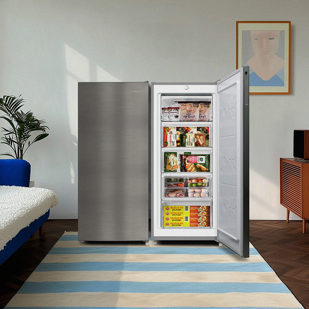 더함 소형 미니 냉동고 스탠드 서랍형 냉동고 메탈실버 146L