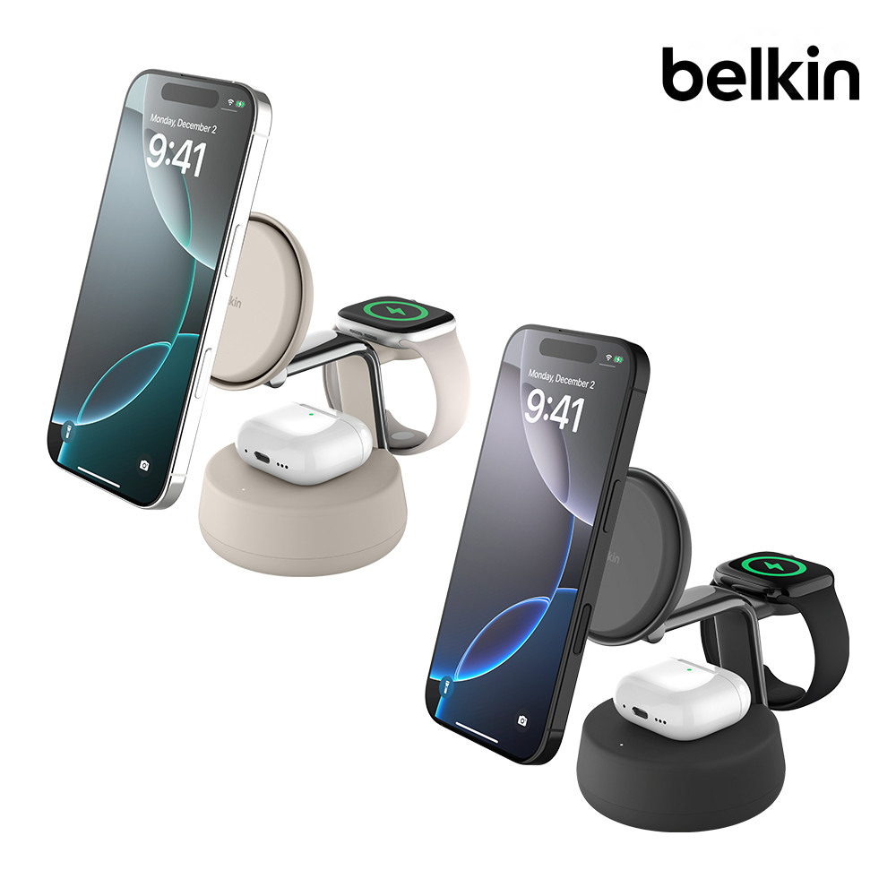 벨킨 Qi2 25W 3in1 울트라차지 프로 마그네틱 초고속 무선 충전 스탠드 WIZ040 아이폰 17 16 제품 이미지