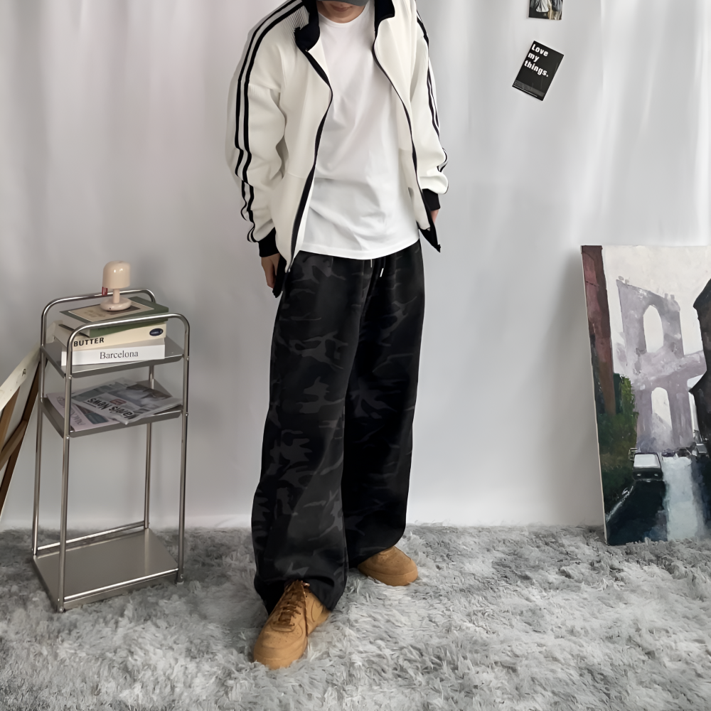 카모바지 블랙 카모 팬츠 와이드 조거팬츠 밀리터리바지 스트릿 - 상세 이미지 2