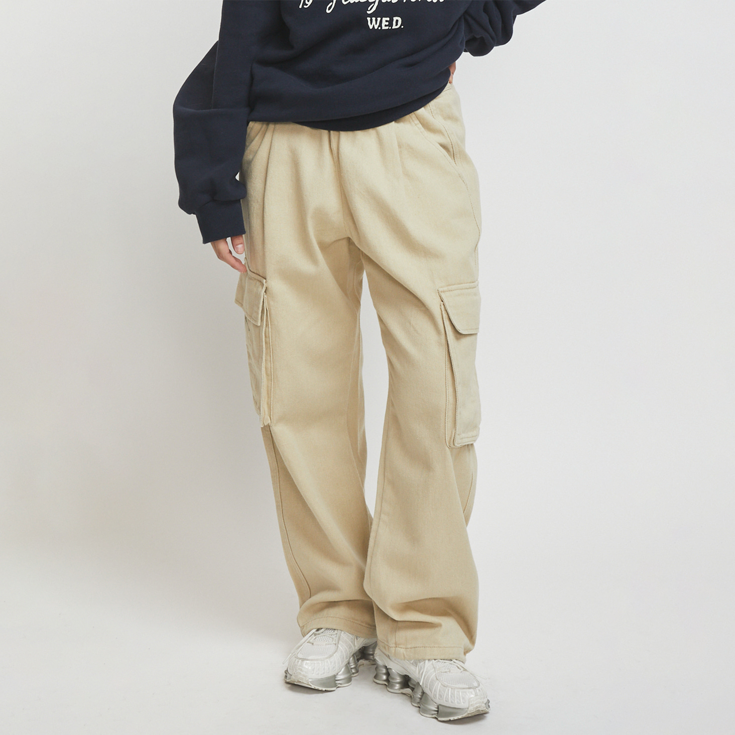 남자 바지 공용 커플 카고 바지 밴딩 팬츠 남자와이드팬츠 - 상세 이미지 2