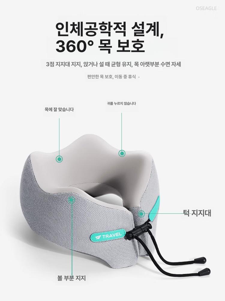 메모리폼 U자형 목베개 휴대용 접이식 여행용 낮잠 사무실 폴라 나이트 그레이 - 상세 이미지 3