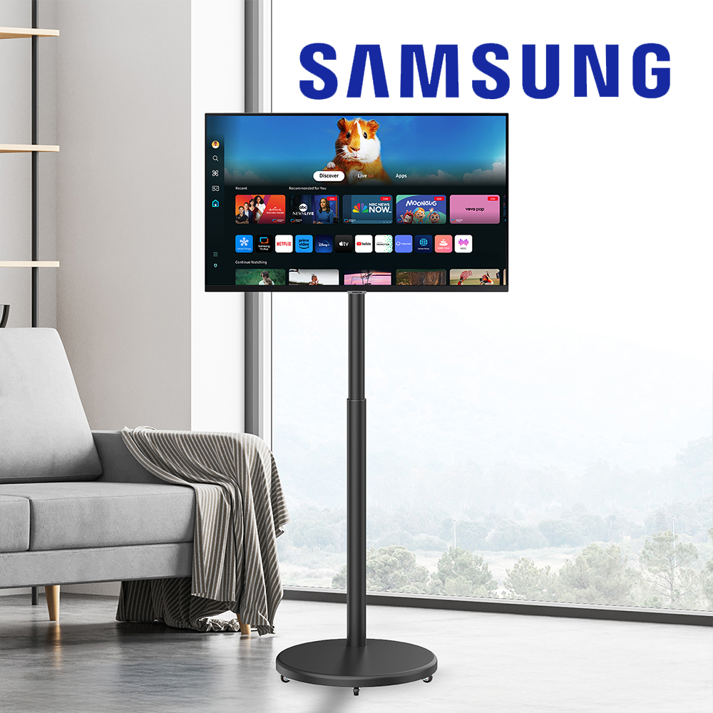 삼성 삼탠바이미 스마트TV IPTV M5+원터치 이동형 무빙 거치대 80.1cm(32인치), 블랙 이동식 스탠드