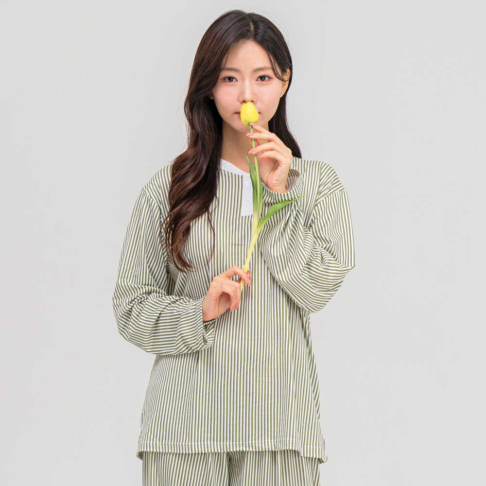 [2PACK] 커플 클래식 라운드 긴팔 잠옷 신혼잠옷 홈웨어 세트 - 상세 이미지 2