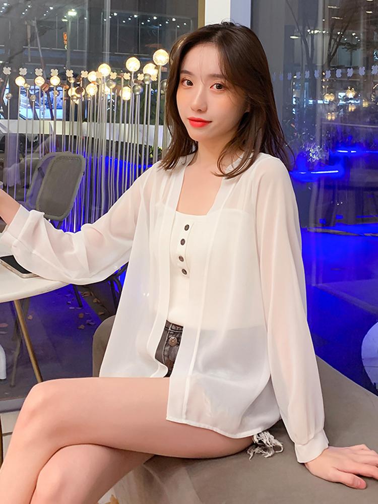 시스루 자켓 여성용 바람막이 루즈핏 폴린 클라셰 재킷 엄마옷 미니멈 배색 여성여름옷 화이트 S - 상세 이미지 5