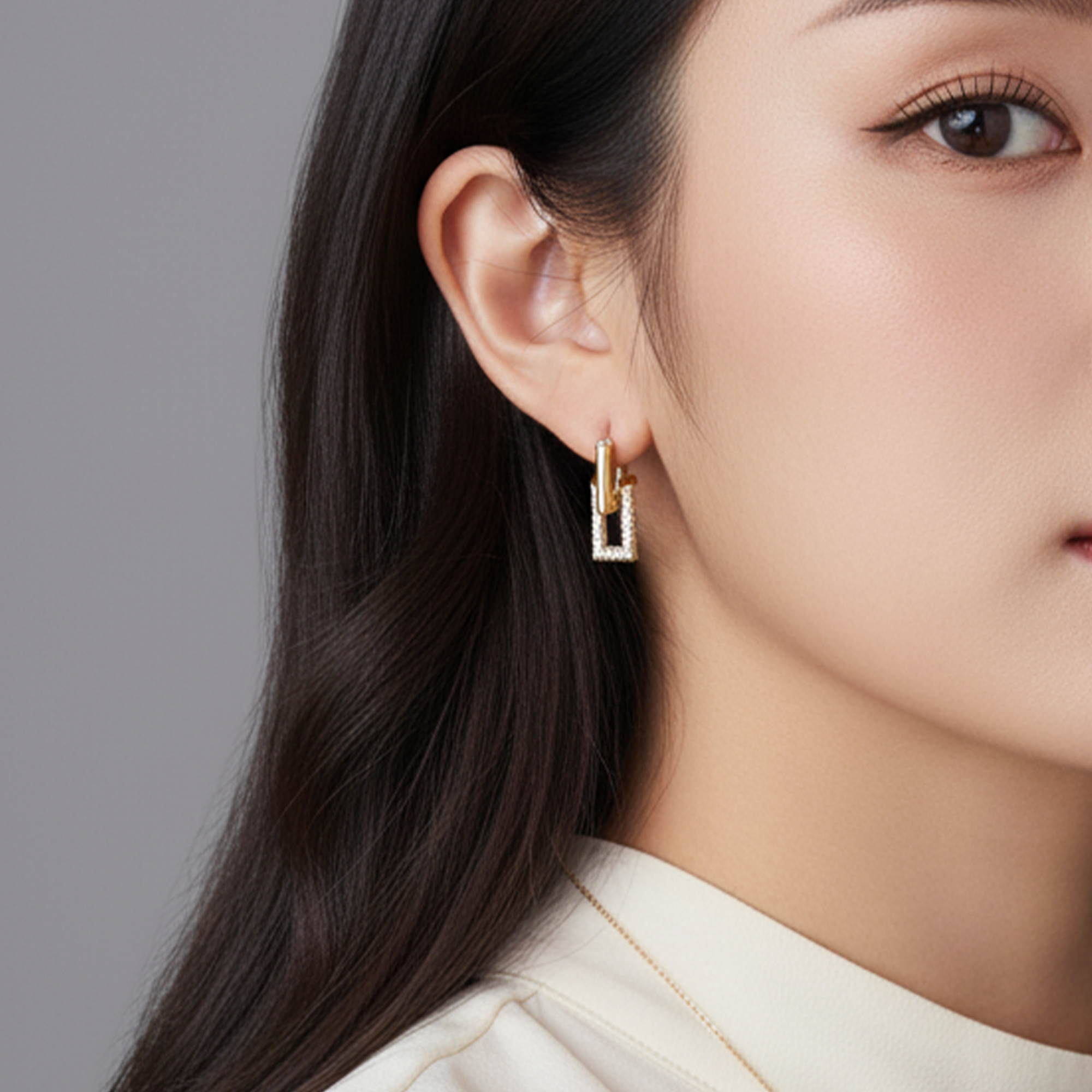 릴리골드 원터치 드롭 스퀘어 귀걸이 14k 18k 금 도금 - 메인 이미지
