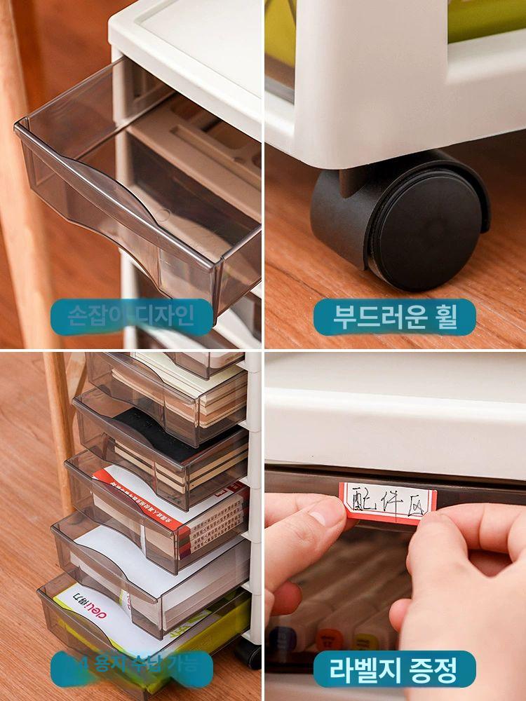 투명 플라스틱 서랍장 A4 틈새 부품박스 책상밑 서랍 다용도 플라스틱서랍장 틈새서랍 5단 바닥형바퀴있음 - 상세 이미지 4