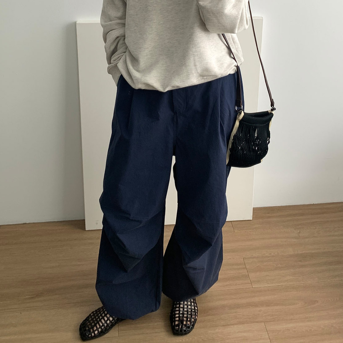 [당일발송] 바스켓 베럴핀턱 팬츠 밴딩 투웨이 핀턱 와이드바지 (2c) - 상품 이미지