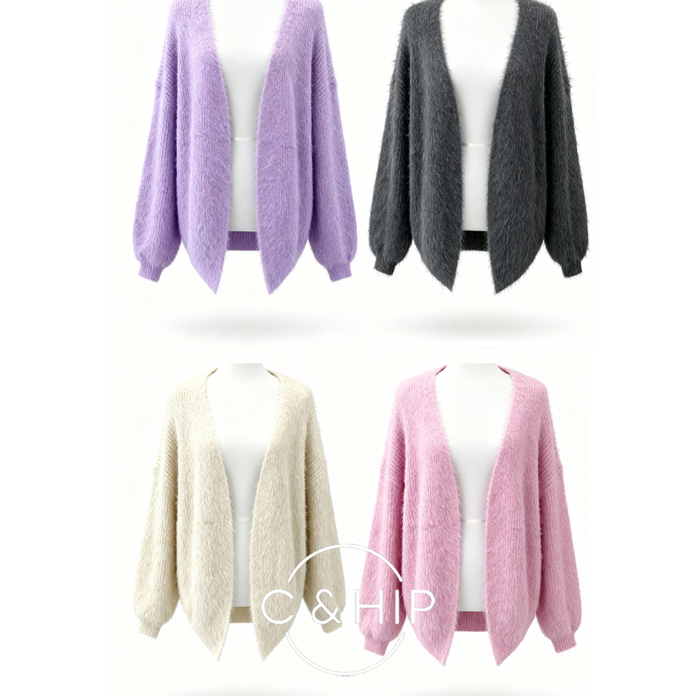 여리여리 비비드 에코 밍크퍼 루즈핏 가디건 4color - 상품 이미지