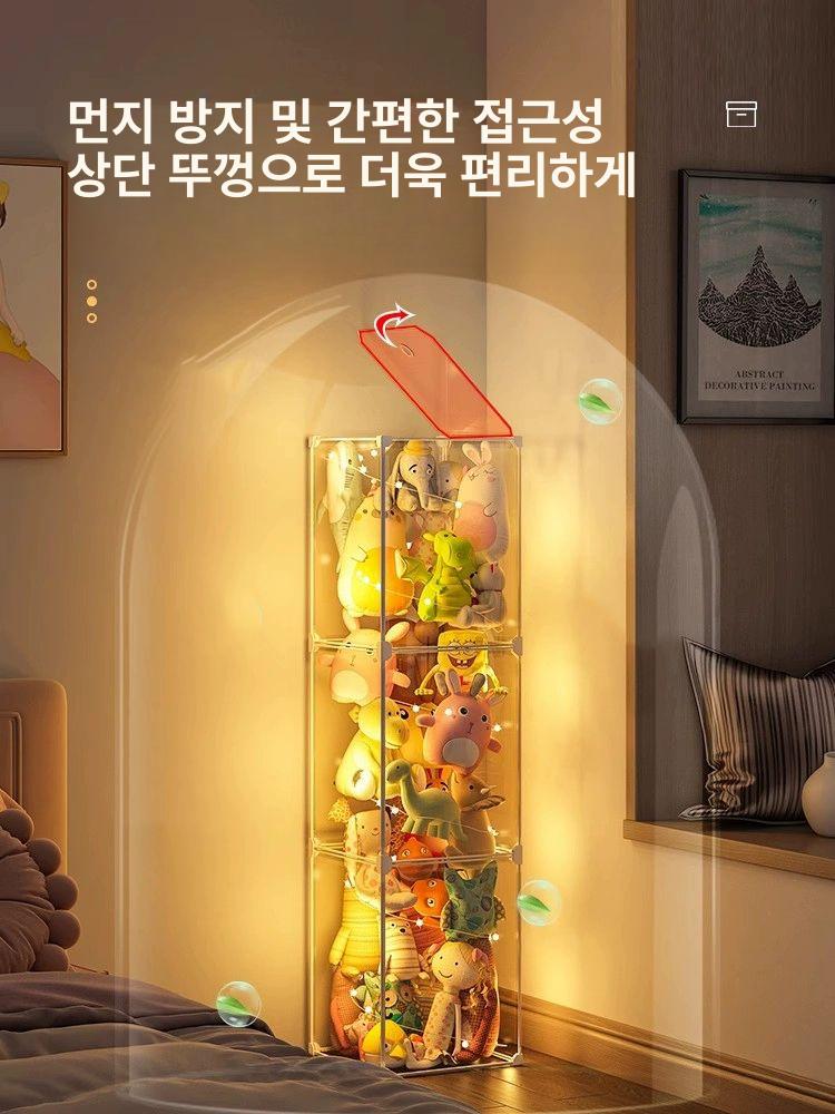 솜인형보관통 수납 상자 보관통 정리 원통 솜인형 원기둥 투명 형함 보관함 다용도 투명함 2단+3단 조명 포함 - 상세 이미지 2