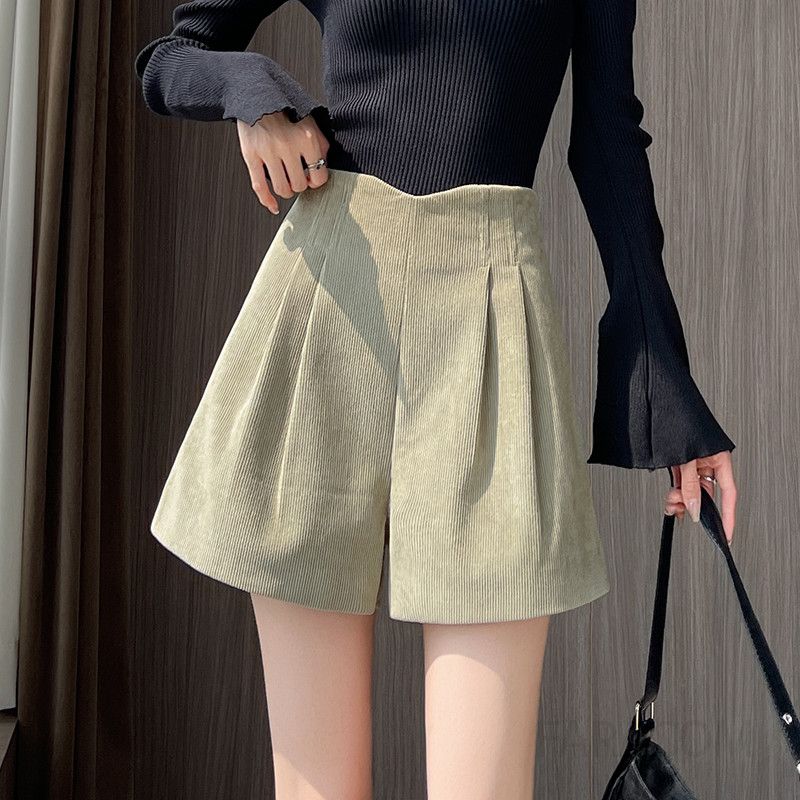 가을 겨울 여성 코듀로이 와이드 반바지 레트로 스타일 부드러운 착용감 데일리 기모셋업 활용 캐주얼 바지 다재다능한 외출용 패션 아이템 - 상세 이미지 2