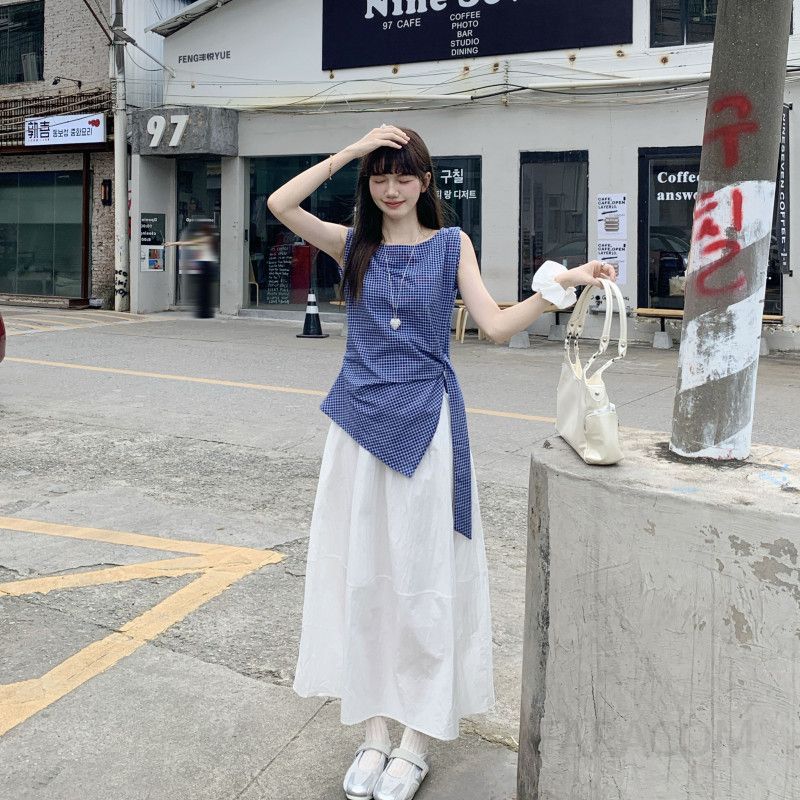 레트로 스타일 여성 여름 플레드 셔츠 조끼 캐주얼한 민소매 디자인 시원한 착용감 외출용 스타일리시한 데일리 아우터웨어 - 상세 이미지 5