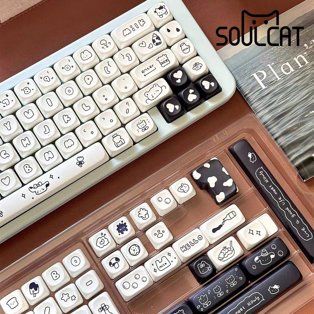 Soulcat PBT 기계식키보드 MOA 조약돌 예쁜 귀여운 염료승화 얼룩송아지 - 상품 이미지