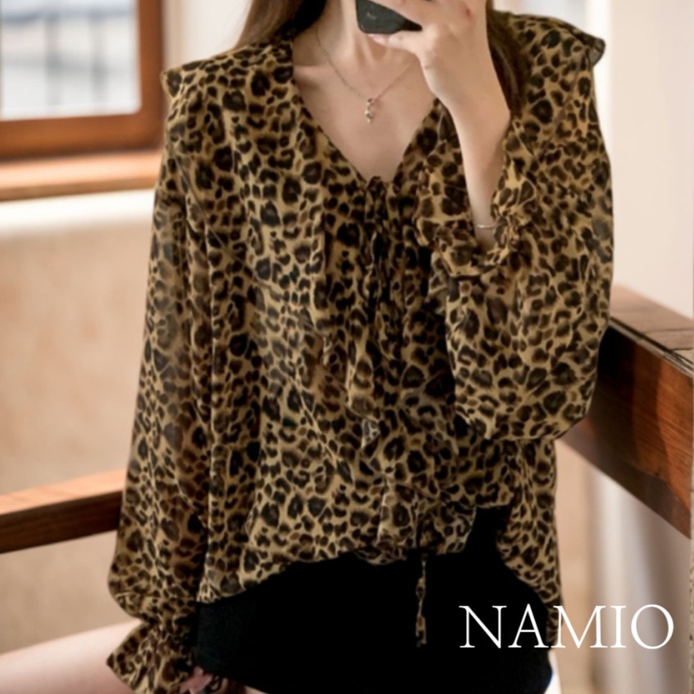 호피블라우스 보헤미안 러플 레이어드 가을 블라우스