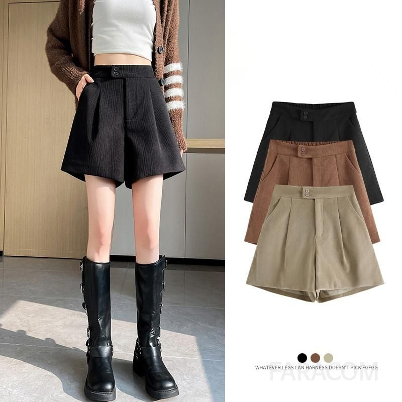 여성 코듀로이 겨울반바지 따뜻한 착용감 캐주얼 아우터로 입기 좋은 여성용 팬츠 하이웨이스트 스타일 가을 겨울 데일리룩 쁘띠 핫티 - 상세 이미지 4